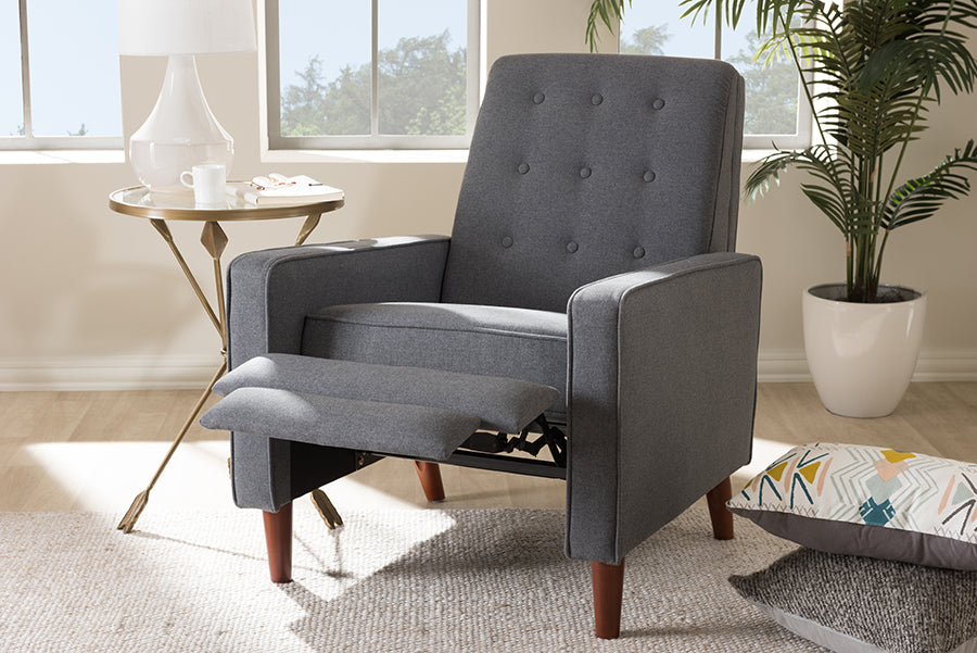 Baxton Studio Mathias Mid-century Modern Grey Fabric Upholstered Lounge Chair | Lounge Chairs | Modishstore - 2