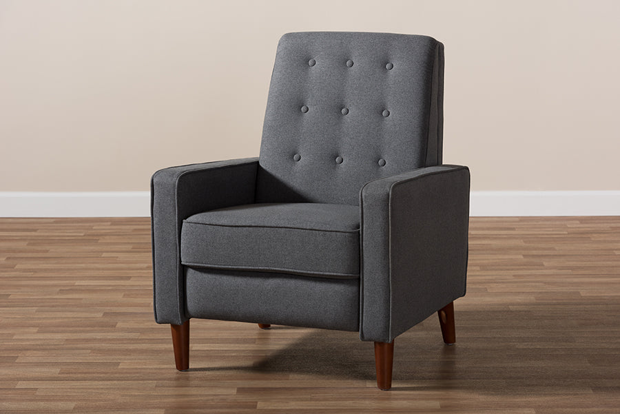 Baxton Studio Mathias Mid-century Modern Grey Fabric Upholstered Lounge Chair | Lounge Chairs | Modishstore - 4
