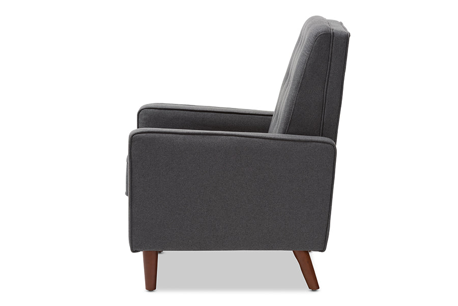 Baxton Studio Mathias Mid-century Modern Grey Fabric Upholstered Lounge Chair | Lounge Chairs | Modishstore - 7