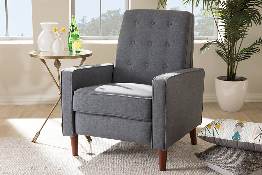 Baxton Studio Mathias Mid-century Modern Grey Fabric Upholstered Lounge Chair | Lounge Chairs | Modishstore - 3