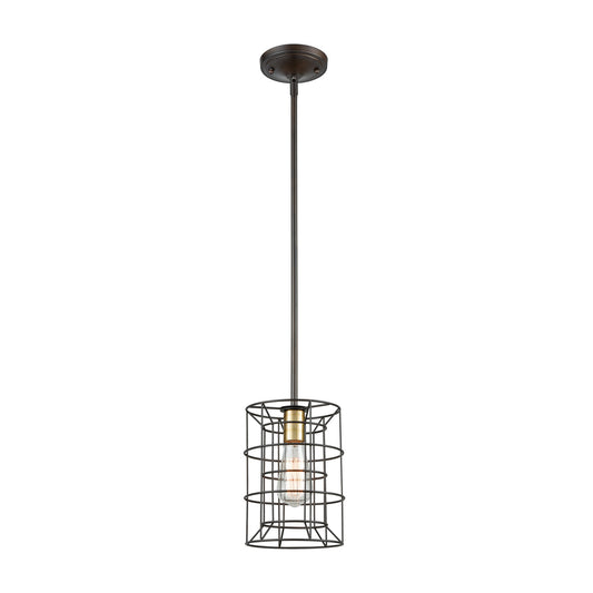Dayton 1-Light Mini Pendant in Oil Rubbed Bronze and Satin Brass with Wire Cage ELK Lighting | Pendant Lamps | Modishstore