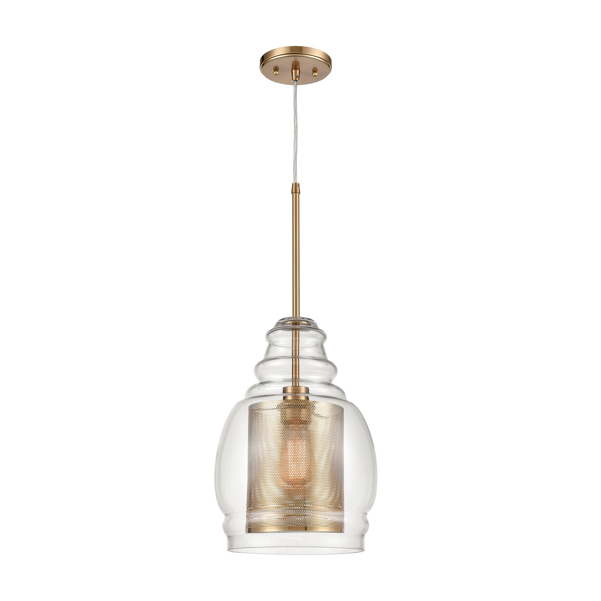 Herndon 1-Light Pendant with Clear Glass and Antique Gold/Silver Perforated Metal Cylinder by ELK Lighting | Modishstore | Pendant Lamps