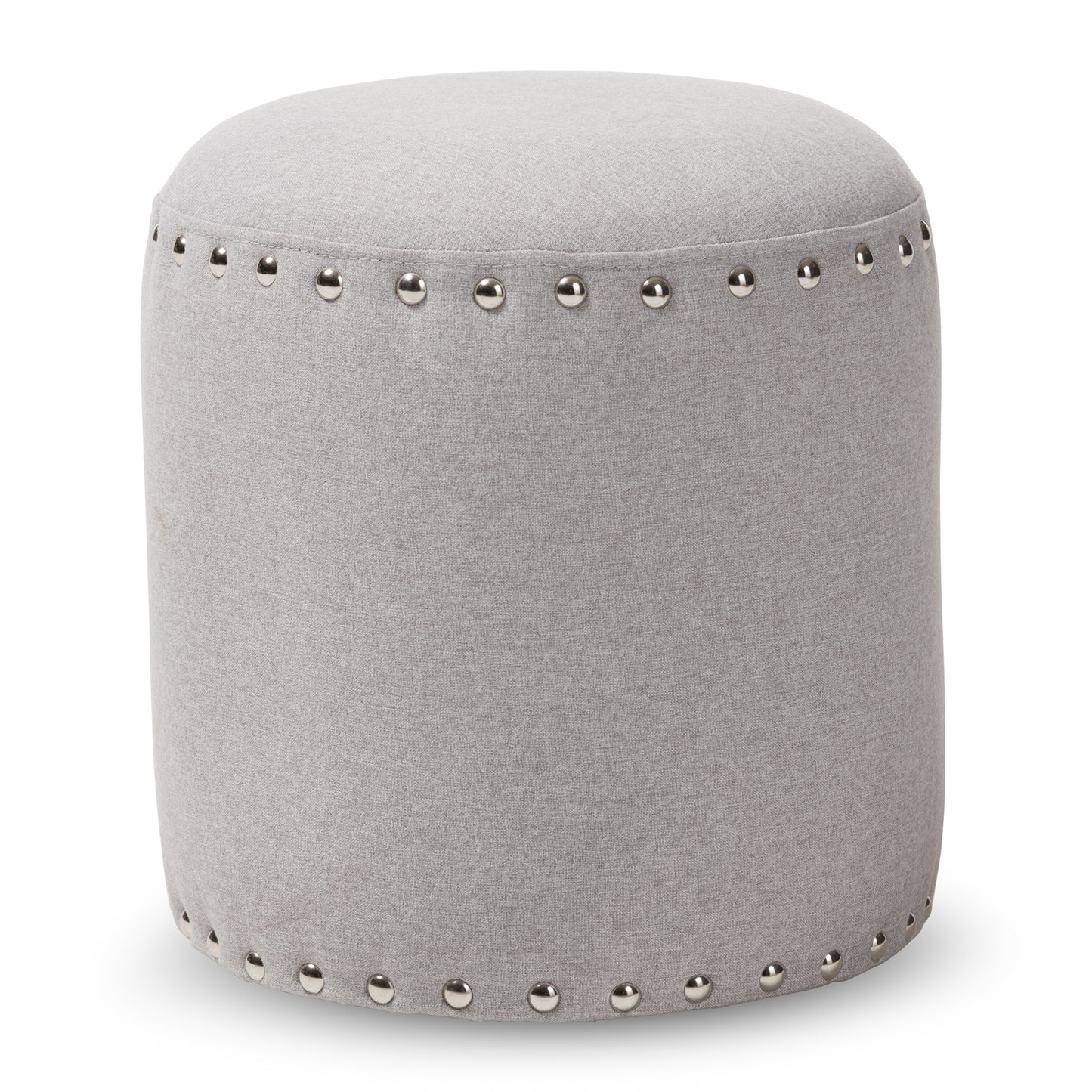 Baxton Studio Rosine Modern and Contemporary Light Grey Fabric Upholstered Nail Trim Ottoman | Ottomans | Modishstore