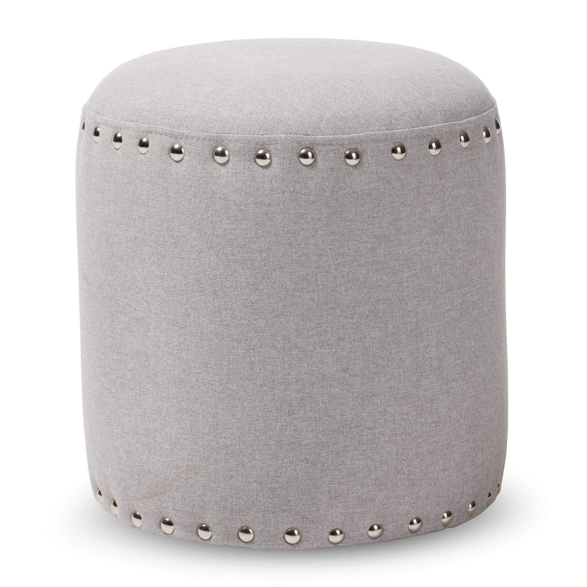Baxton Studio Rosine Modern and Contemporary Light Grey Fabric Upholstered Nail Trim Ottoman | Ottomans | Modishstore