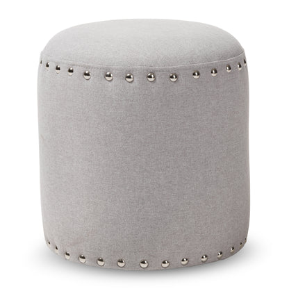 Baxton Studio Rosine Modern and Contemporary Light Grey Fabric Upholstered Nail Trim Ottoman | Ottomans | Modishstore
