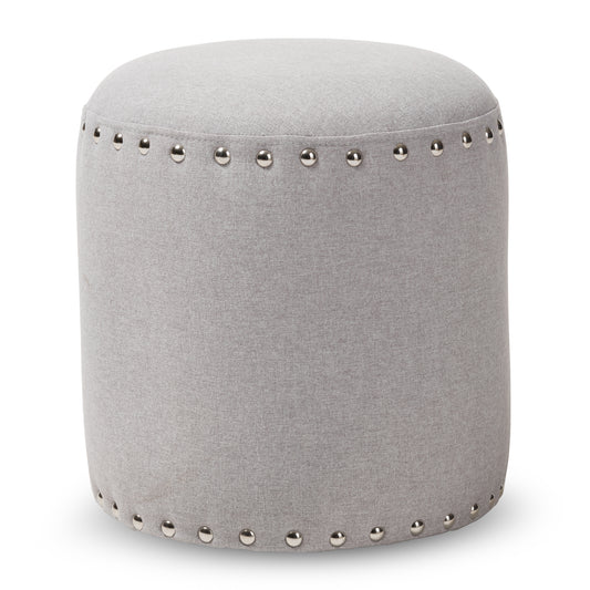 Baxton Studio Rosine Modern and Contemporary Light Grey Fabric Upholstered Nail Trim Ottoman | Ottomans | Modishstore