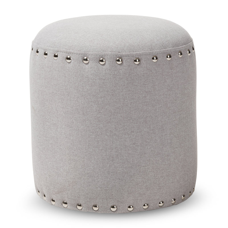 Baxton Studio Rosine Modern and Contemporary Light Grey Fabric Upholstered Nail Trim Ottoman | Ottomans | Modishstore