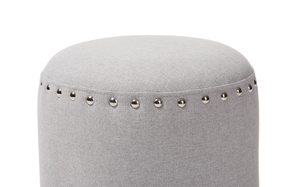 Baxton Studio Rosine Modern and Contemporary Light Grey Fabric Upholstered Nail Trim Ottoman | Ottomans | Modishstore - 4