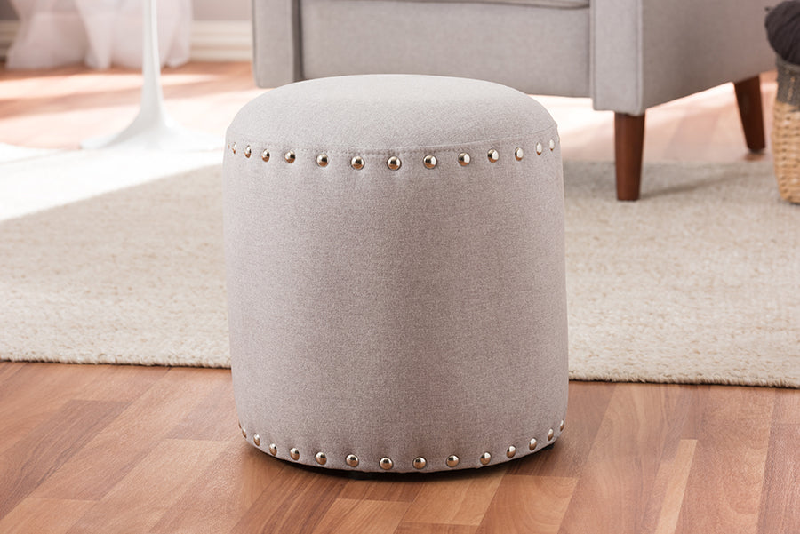 Baxton Studio Rosine Modern and Contemporary Light Grey Fabric Upholstered Nail Trim Ottoman | Ottomans | Modishstore - 2
