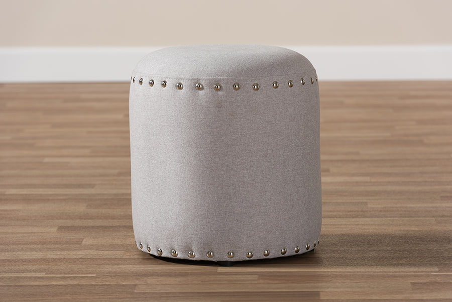Baxton Studio Rosine Modern and Contemporary Light Grey Fabric Upholstered Nail Trim Ottoman | Ottomans | Modishstore - 3