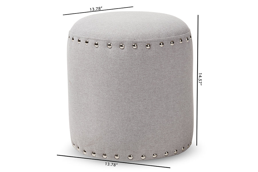 Baxton Studio Rosine Modern and Contemporary Light Grey Fabric Upholstered Nail Trim Ottoman | Ottomans | Modishstore - 5