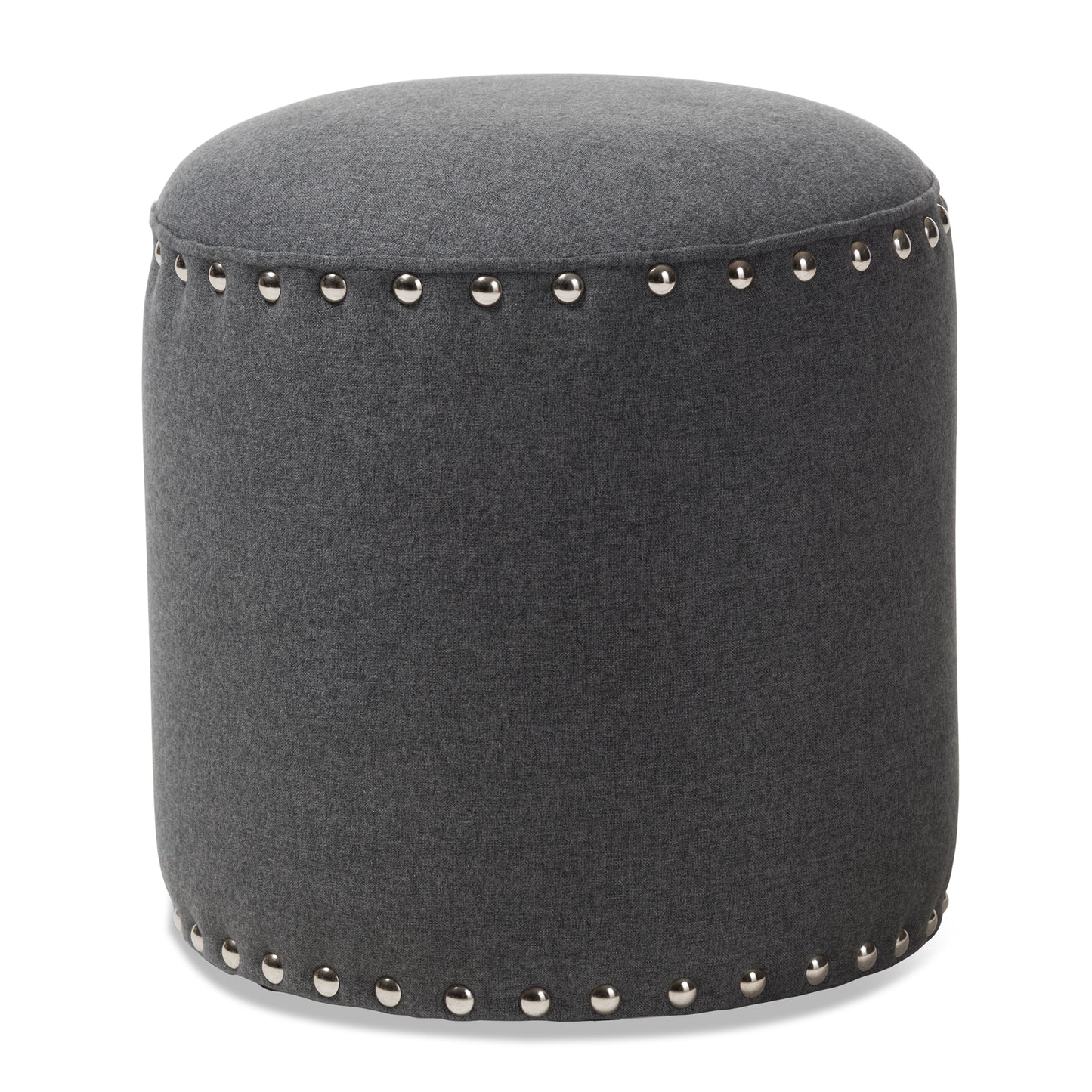 Baxton Studio Rosine Modern and Contemporary Dark Grey Fabric Upholstered Nail Trim Ottoman | Ottomans | Modishstore
