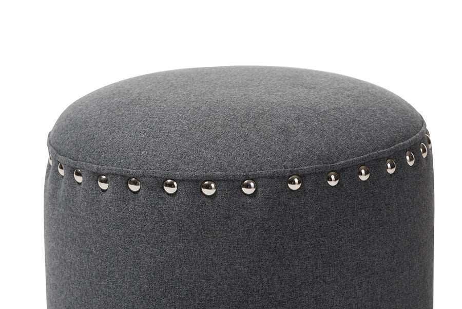 Baxton Studio Rosine Modern and Contemporary Dark Grey Fabric Upholstered Nail Trim Ottoman | Ottomans | Modishstore - 4