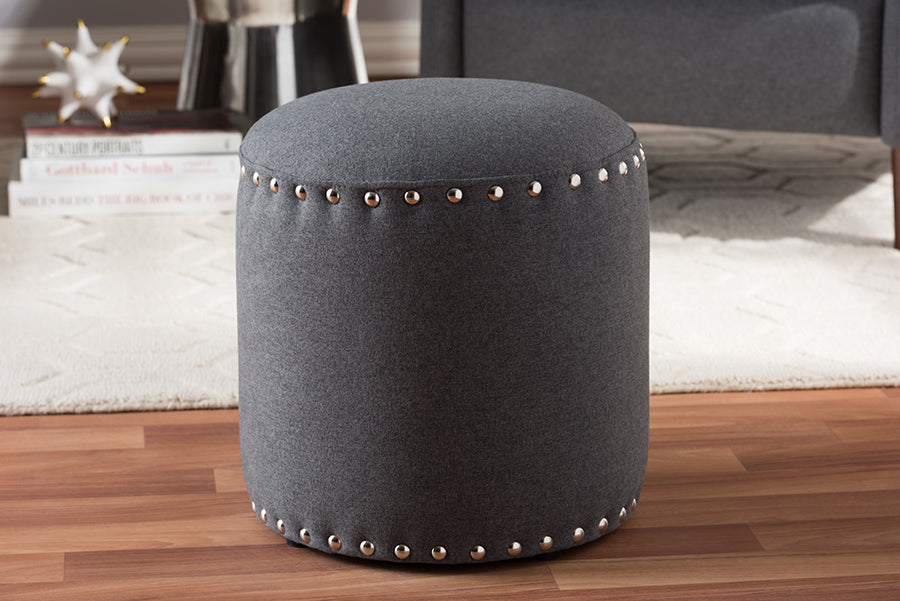 Baxton Studio Rosine Modern and Contemporary Dark Grey Fabric Upholstered Nail Trim Ottoman | Ottomans | Modishstore - 2