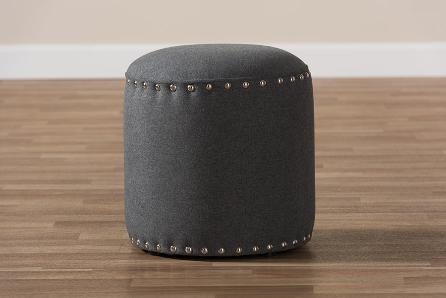 Baxton Studio Rosine Modern and Contemporary Dark Grey Fabric Upholstered Nail Trim Ottoman | Ottomans | Modishstore - 3