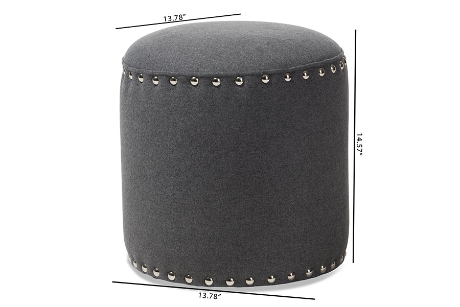 Baxton Studio Rosine Modern and Contemporary Dark Grey Fabric Upholstered Nail Trim Ottoman | Ottomans | Modishstore - 5