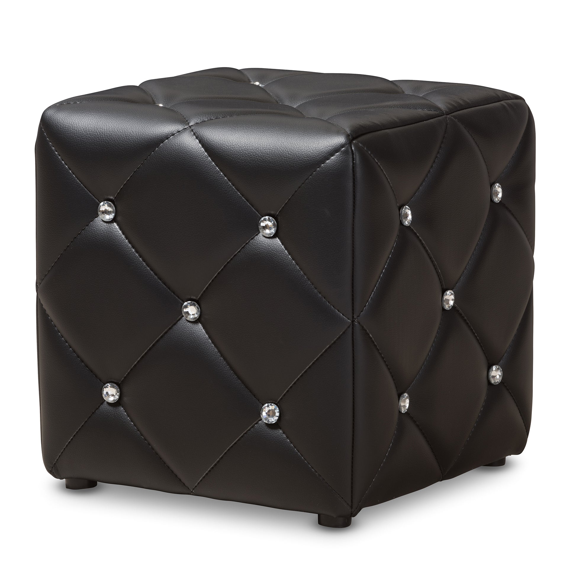 Baxton Studio Stacey Modern and Contemporary Black Faux Leather Upholstered Ottoman | Ottomans | Modishstore