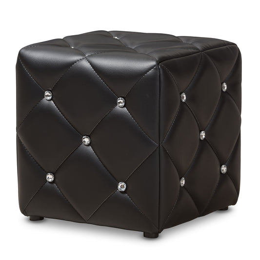 Baxton Studio Stacey Modern and Contemporary Black Faux Leather Upholstered Ottoman | Ottomans | Modishstore