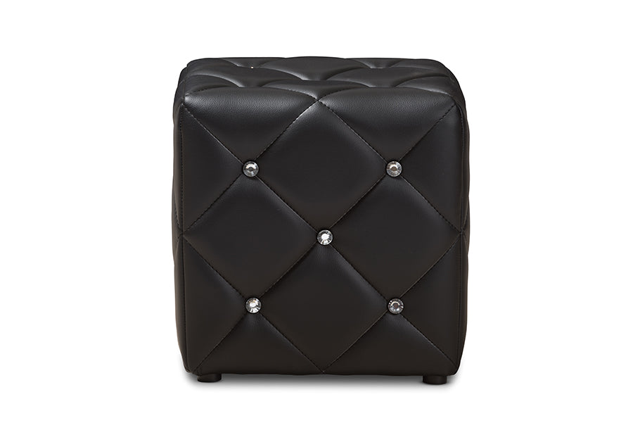 Baxton Studio Stacey Modern and Contemporary Black Faux Leather Upholstered Ottoman | Ottomans | Modishstore - 4