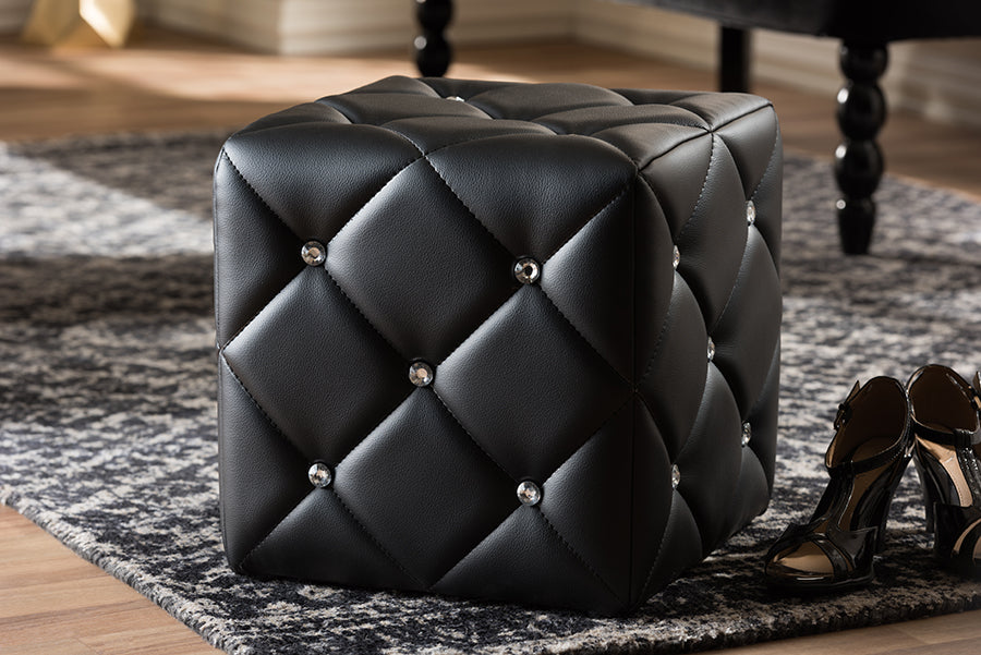 Baxton Studio Stacey Modern and Contemporary Black Faux Leather Upholstered Ottoman | Ottomans | Modishstore - 2