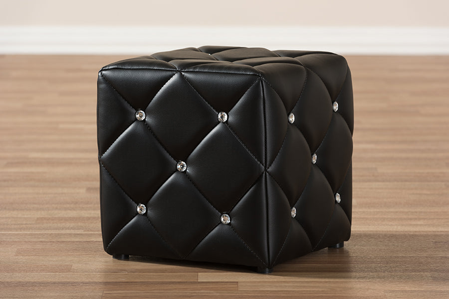 Baxton Studio Stacey Modern and Contemporary Black Faux Leather Upholstered Ottoman | Ottomans | Modishstore - 3