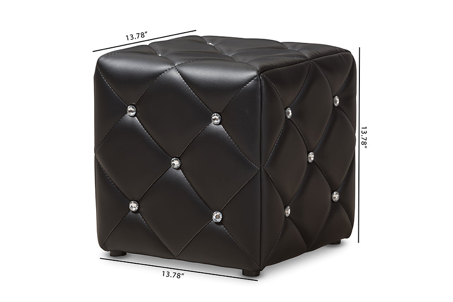 Baxton Studio Stacey Modern and Contemporary Black Faux Leather Upholstered Ottoman | Ottomans | Modishstore - 5