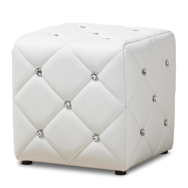 Baxton Studio Stacey Modern and Contemporary White Faux Leather Upholstered Ottoman | Ottomans | Modishstore