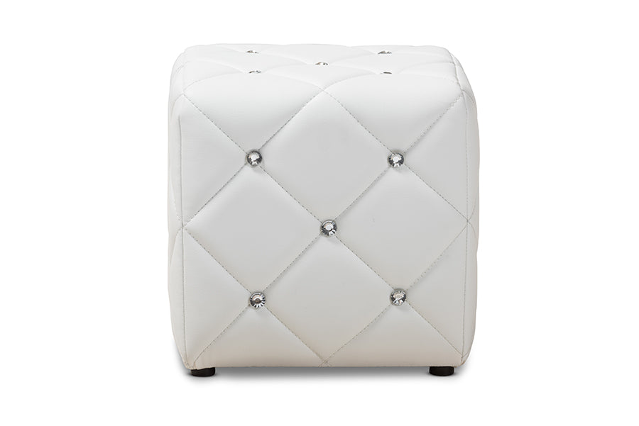 Baxton Studio Stacey Modern and Contemporary White Faux Leather Upholstered Ottoman | Ottomans | Modishstore - 4