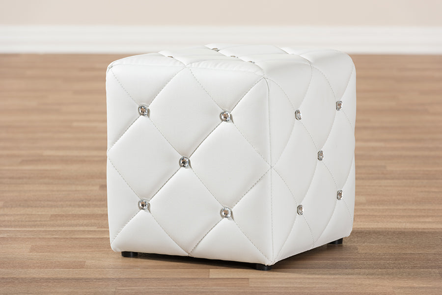 Baxton Studio Stacey Modern and Contemporary White Faux Leather Upholstered Ottoman | Ottomans | Modishstore - 3