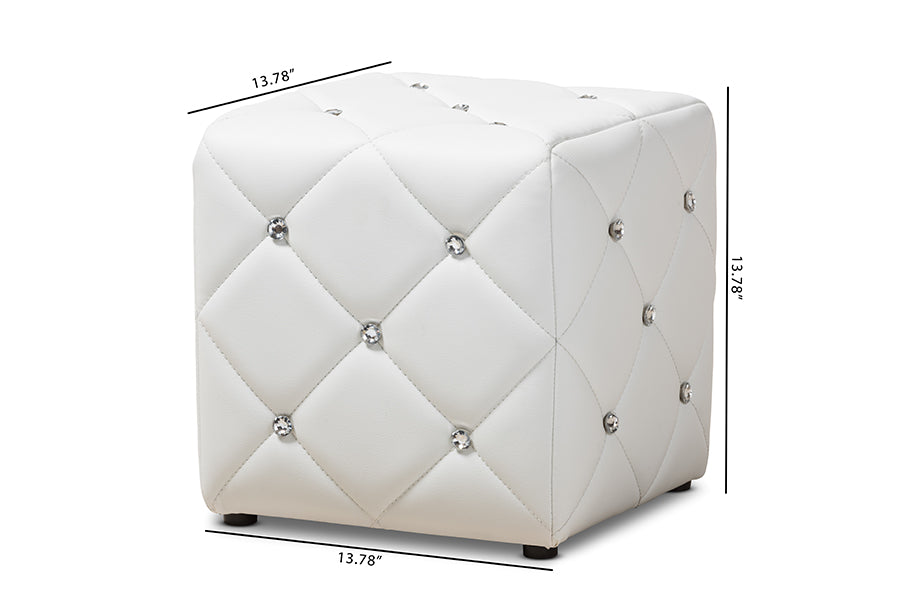 Baxton Studio Stacey Modern and Contemporary White Faux Leather Upholstered Ottoman | Ottomans | Modishstore - 5