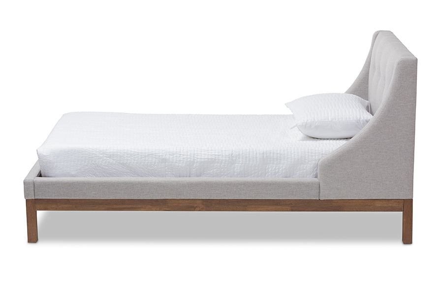 baxton studio louvain modern and contemporary greyish beige fabric upholstered walnut finished twin sized platform bed | Modish Furniture Store-3