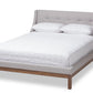 baxton studio louvain modern and contemporary greyish beige fabric upholstered walnut finished queen sized platform bed | Modish Furniture Store-2