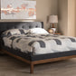 Baxton Studio Louvain Modern and Contemporary Dark Grey Fabric Upholstered Walnut-Finished Queen Sized Platform Bed | Beds | Modishstore - 2