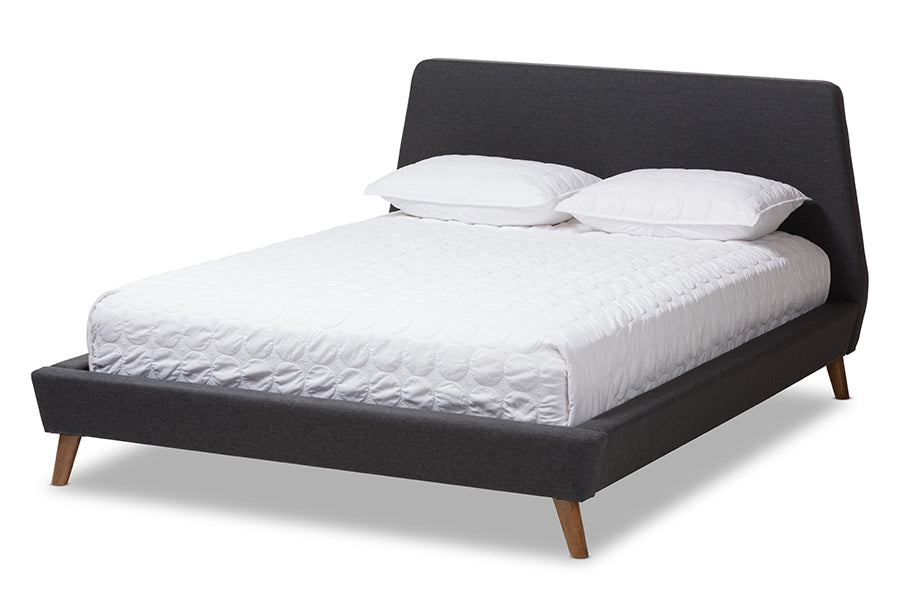baxton studio sinclaire modern and contemporary dark grey fabric upholstered walnut finished queen sized platform bed | Modish Furniture Store-2
