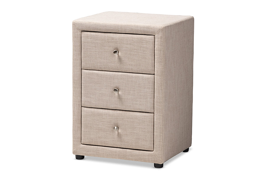 baxton studio tessa modern and contemporary beige fabric upholstered 3 drawer nightstand | Modish Furniture Store-2