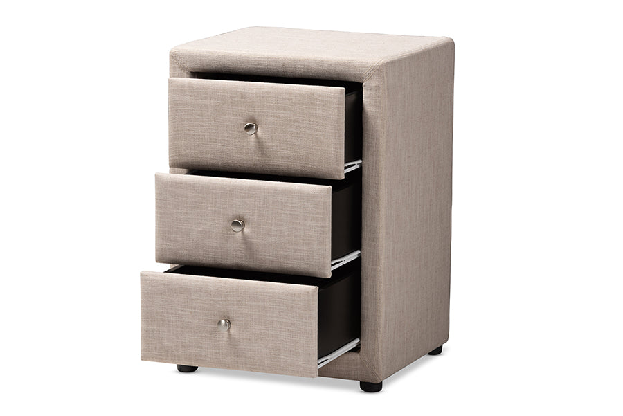 baxton studio tessa modern and contemporary beige fabric upholstered 3 drawer nightstand | Modish Furniture Store-3