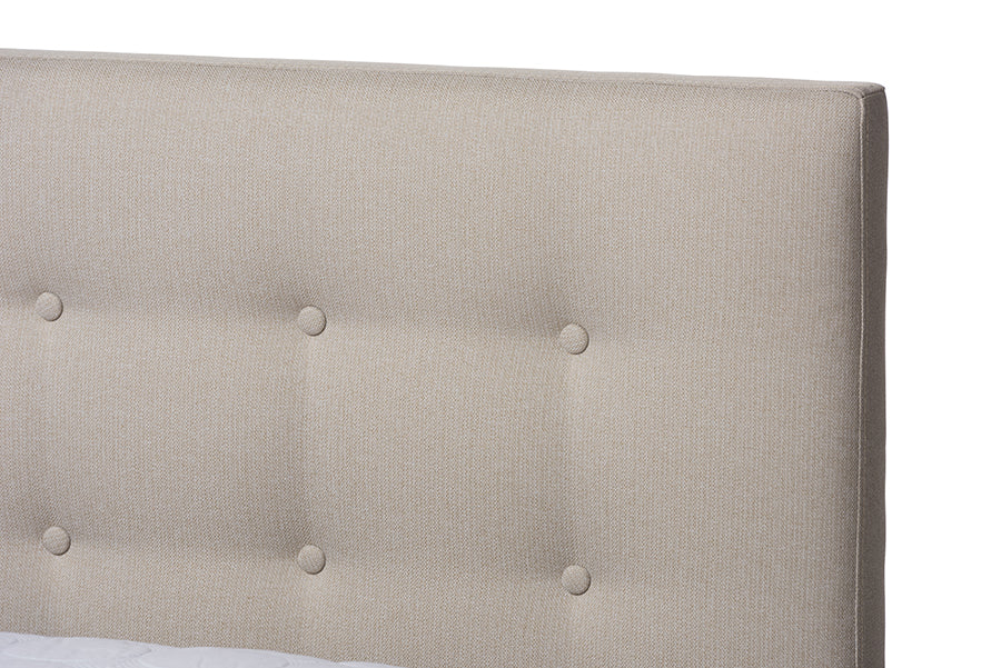 Baxton Studio Alinia Mid-century Retro Modern Light Beige Fabric Upholstered Walnut Wood King Size Platform Bed | Beds | Modishstore - 5