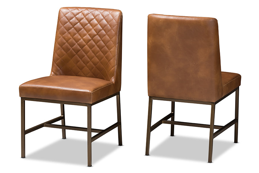 Baxton Studio Margaux Modern Luxe Light Brown Faux Leather Upholstered Dining Chair (Set of 2) | Modishstore | Dining Chairs - 4