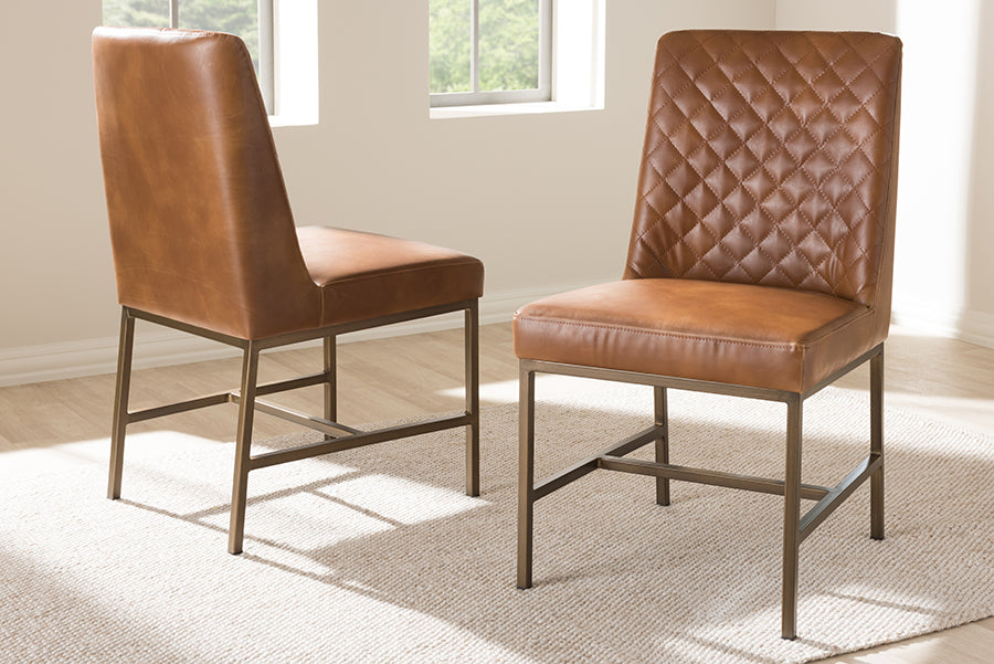 Baxton Studio Margaux Modern Luxe Light Brown Faux Leather Upholstered Dining Chair (Set of 2) | Modishstore | Dining Chairs