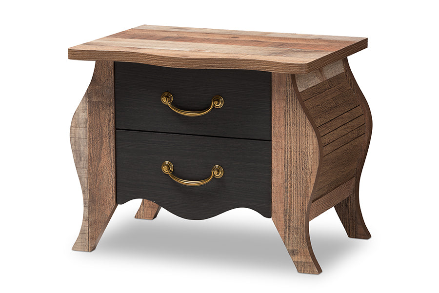 baxton studio romilly country cottage farmhouse black and oak finished wood 2 drawer nightstand | Modish Furniture Store-2