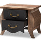 baxton studio romilly country cottage farmhouse black and oak finished wood 2 drawer nightstand | Modish Furniture Store-3