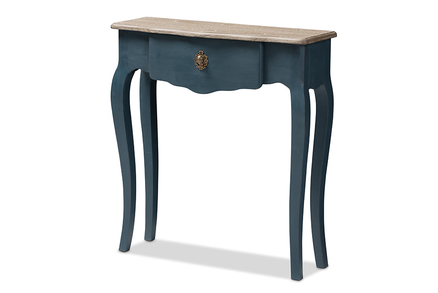 baxton studio mazarine classic and provincial blue spruce finished console table | Modish Furniture Store-2