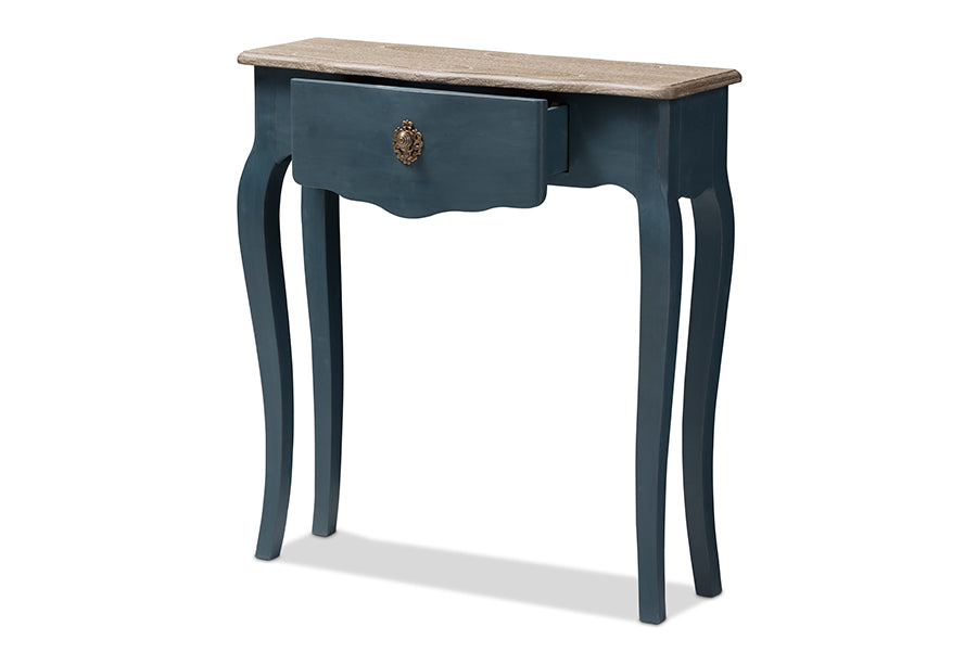baxton studio mazarine classic and provincial blue spruce finished console table | Modish Furniture Store-3