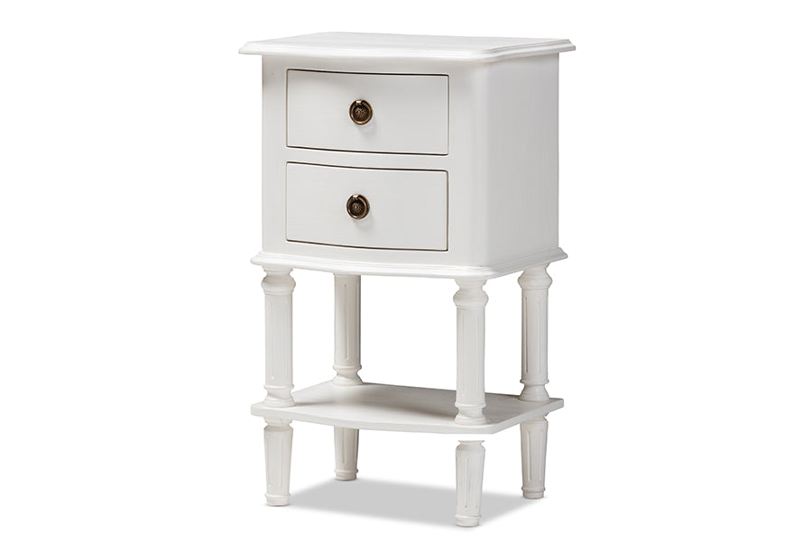 baxton studio audrey country cottage farmhouse white finished 2 drawer nightstand | Modish Furniture Store-2