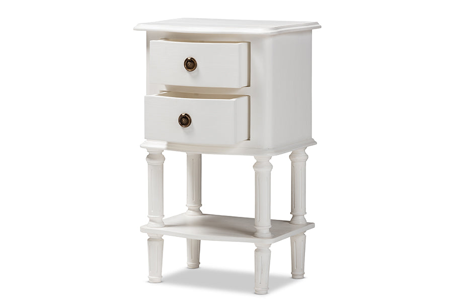 baxton studio audrey country cottage farmhouse white finished 2 drawer nightstand | Modish Furniture Store-3