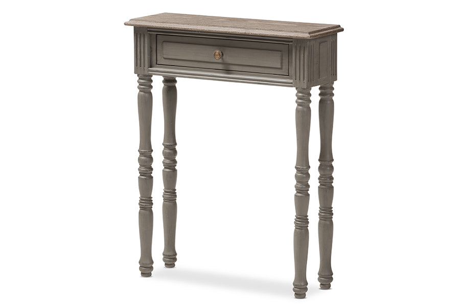 baxton studio noemie country cottage farmhouse brown finished 1 drawer console table | Modish Furniture Store-2
