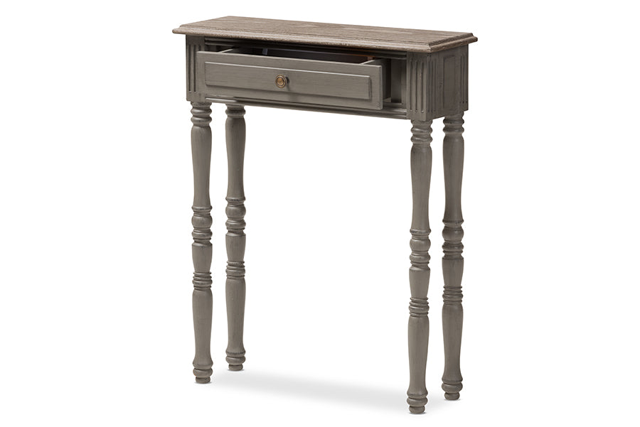 baxton studio noemie country cottage farmhouse brown finished 1 drawer console table | Modish Furniture Store-3