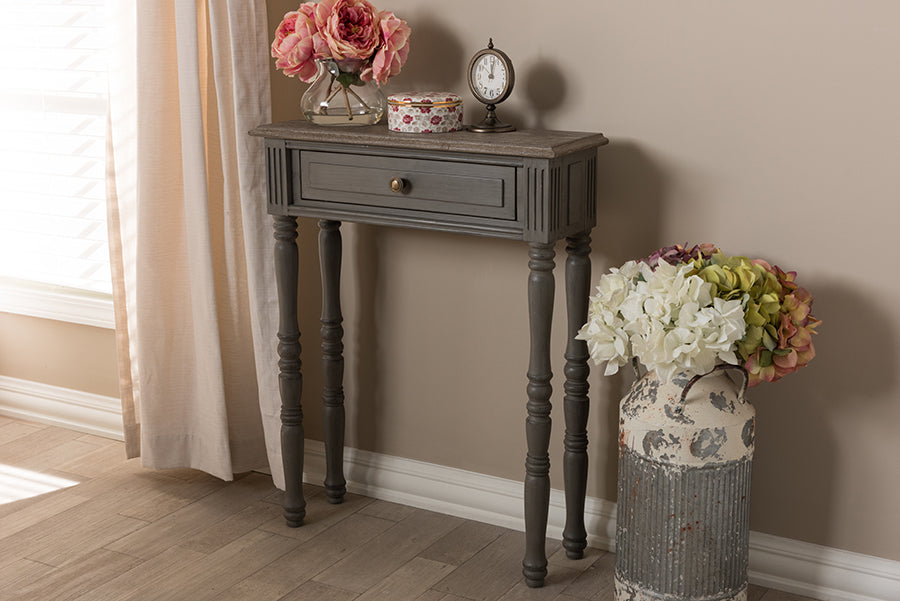 Baxton Studio Noemie Country Cottage Farmhouse Brown Finished 1-Drawer Console Table | Modishstore | Console Tables
