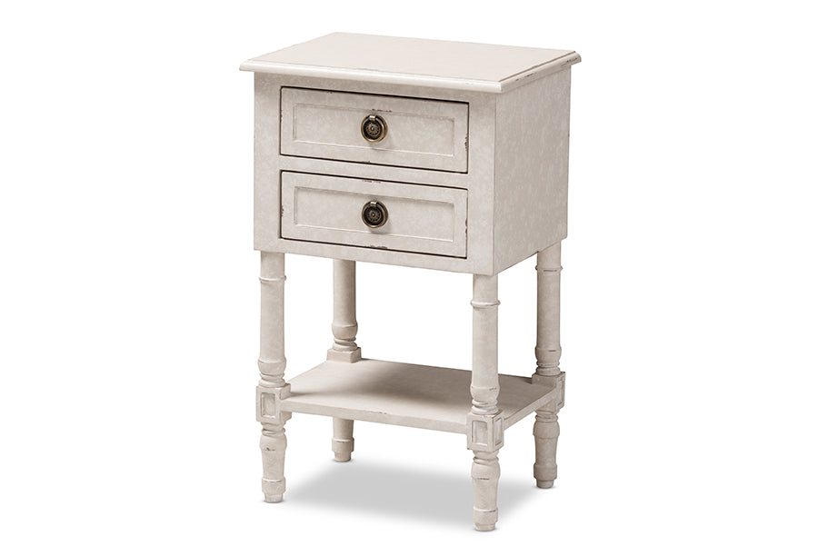 baxton studio lenore country cottage farmhouse whitewashed 2 drawer nightstand | Modish Furniture Store-2