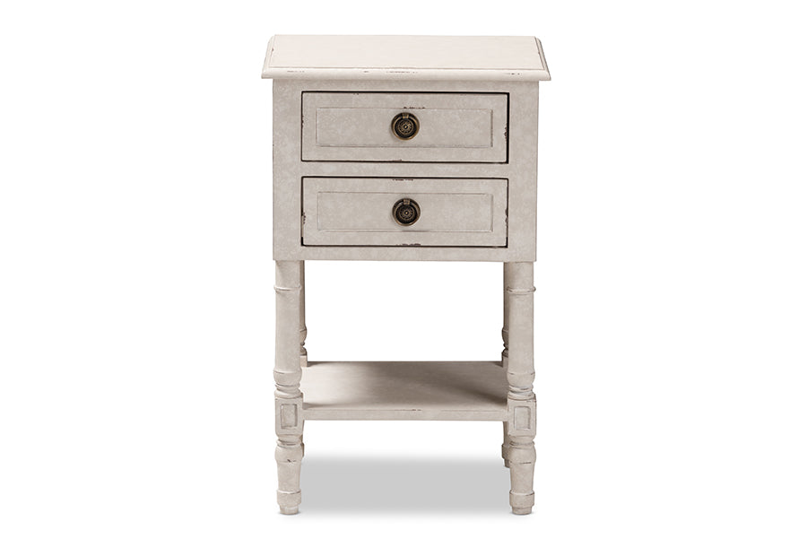 baxton studio lenore country cottage farmhouse whitewashed 2 drawer nightstand | Modish Furniture Store-3